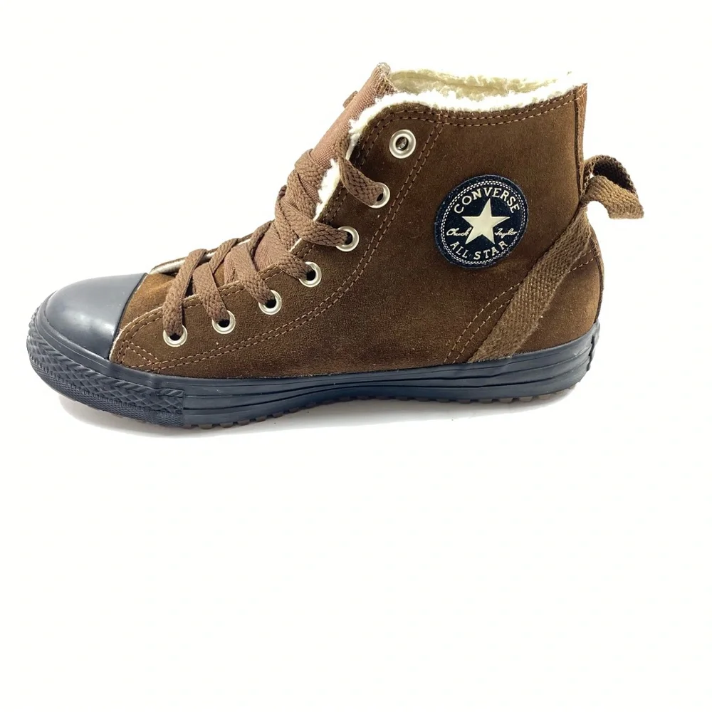 CONVERSE Chuck Taylor All Stars Suede With Sherpa Lining Color Brown SZ 5 Junior - Picture 5 of 11